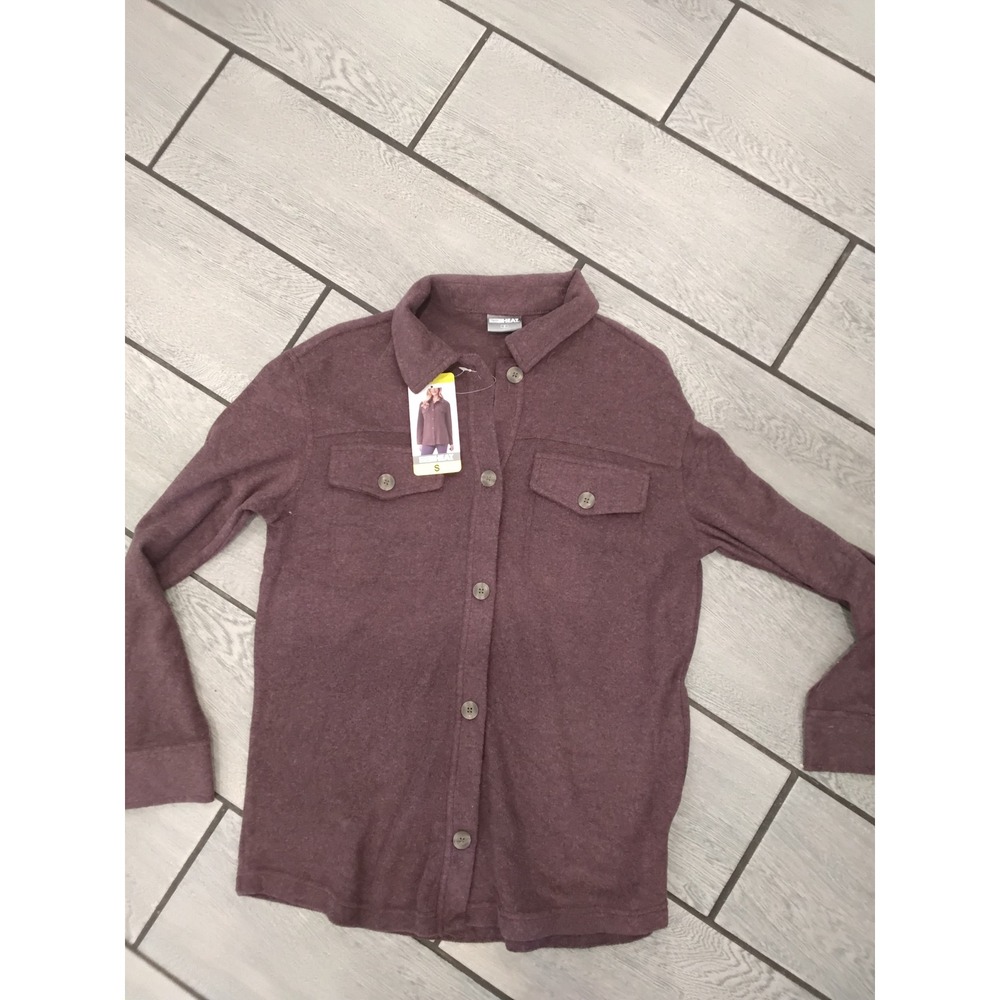 32 Degrees Heat Plum Heather Fleece Button Up Shirt Jacket Shacket Sm-New